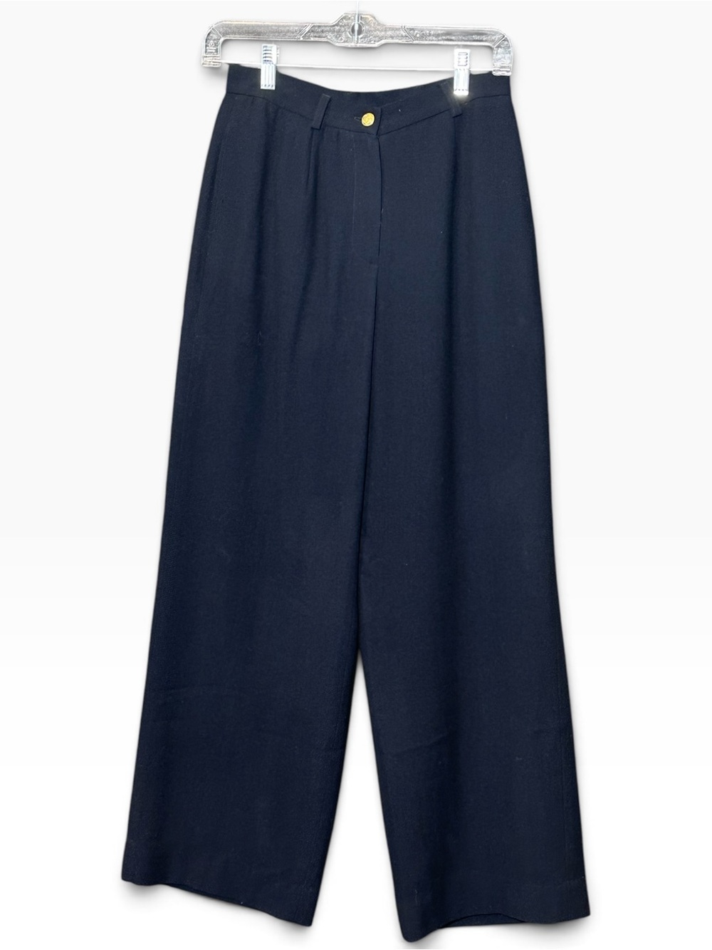 Lauren Ralph Lauren 4P Wool Wide Leg Pants Pleated High Rise Navy USA Vintage